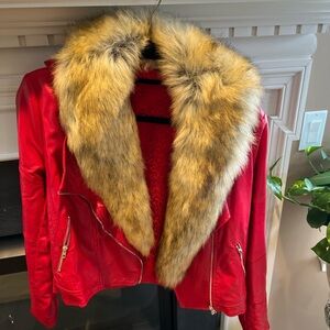 Red Faux Fur Collar Jacket